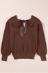 Lantern Sleeve V Neck Knot Back Sweater